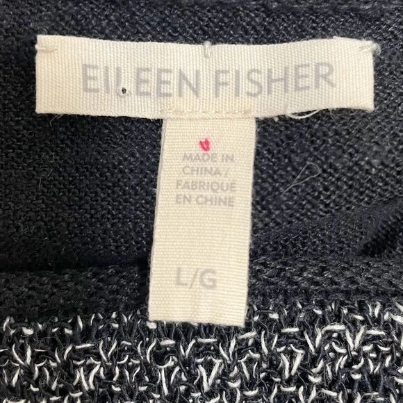 Eileen Fisher Sweater Black Knit Crochet Overlay Organic Linen Cotton Size Large - Picture 6 of 9